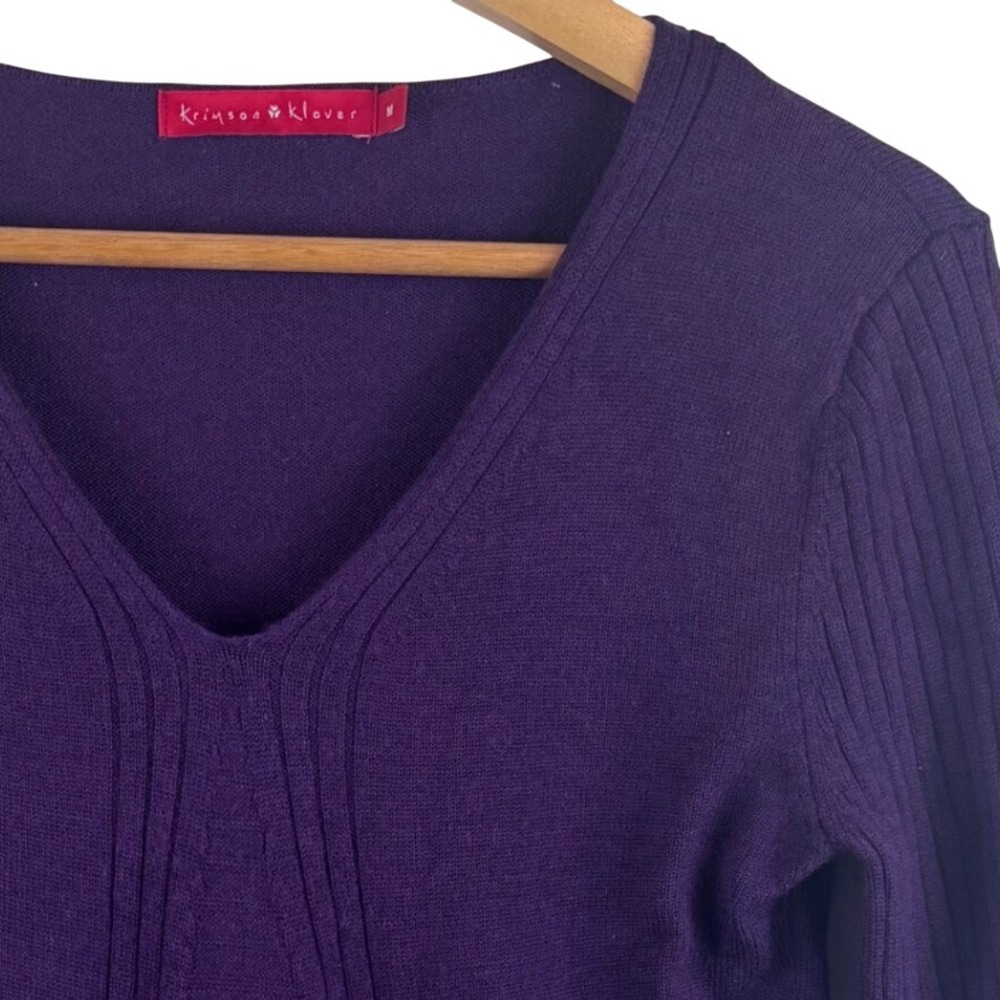 Krimson Klover Sweater Womens Medium Purple 100% Wool Ribbed V-Neck Long Sleeve